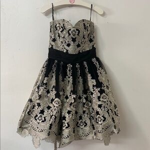 Chi Chi London Black and Cream Floral Prom Dress